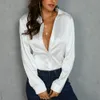 Kvinnors blusar skjortor mode vita satin siden blus damer avslappnad långärmad knapp tislown krage siden satin blusar skjortor 230417