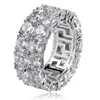 Hip Hop Iced Out Copper Gold Silver Color Plated Micro Pave CZ Stone 2 Row Round Ring Men Women Charm Jewelry329i