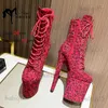 Ankle Boots Platform 20Cm Sexy Leopard Print Flock Pole Dance Shoes Stripper Heels Extreme High Heel Round Head Short Boot T231117