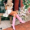 Bottes Nouvelle marque de mode coloré amour coeur coloré débarrassant bottes occidentales pour les femmes Cowgirl Cowboy talon épais femmes mi-mollet bottes T231117