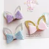 24pc lot Glitter Felt Gold Leather Baby Girls Hair Clip Silver Rabbit Ears Hair Barrette Cute Animal Princess Hair Ties Hairband313g