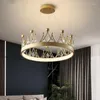 Pendant Lamps HARCOWG Nordic Children Room Gold Chandelier Led 40/60cm Crystal Crown Round Hanging Lights For Dinning Bedroom Decoration