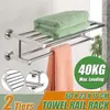 Toalleros 60 cm Pulido de superficie de acero inoxidable Doble montado en la pared Soporte de estante de baño Estante plegable 297t