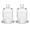 Storage Bottles 2 Sets Desktop Stand Glass Cup Clear Jars Cheese Dome Cake Ornament Base Globe Bell Jar