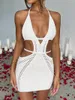 Casual Dresses Wsevypo Women Sexy Deep V Halter Bodycon Dress Summer Sleeveless Backless Bandage Cutout Knitted Crochet Mini Clubwear