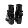 Militärkleid italienische Männer speicherte Zehen High Heels Western Styles Schwarze Doppelschnalle Cowboy Boots Schuhe Mann Mann