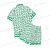 Мужские спортивные костюмы Casablanca-SS Новый классический Prairie Green Print Unisex Британская шелковая рубашка с коротким рукавом дизайнеры Tees Fomens Lake Summer Beachs Tops T230417