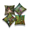 Pillow 4pcs Encrypted Linen Throw Cover Set Of 4 Dream Forest Printed Pillowcase Home Decoration Almofadas Decorativas