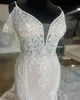 2023 Nov arabe Aso Ebi grande taille sirène ivoire robe de mariée Illusion perlée dentelle robes de mariée robes ZJ0335