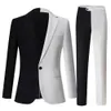 Costumes pour hommes Blazers mode élégant hommes d'affaires noir blanc contraste couleur costume/mâle mince scène fête 2 pièces Blazers veste pantalons ensembles 231117