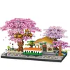 Andra leksaker 2138 st DIY Discoloration Cherry Blossom Flower Pink Tree House Train Assembly Building Blocks Classic Model Bricks Set Kid 231116