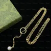 Designer Pearl Chain Necklace Classic Golden Plated Chic Pendants Halsband smycken