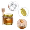 Bottles Jars 15 oz Hexagon Mini Glass Jar with Wood Dipper Gold Lid Bee Pendant Jute Rope Small Containers for Jam Candies Honey Bab 230414