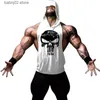 Herrtankstoppar Skull Bodybuilding Stringer Tank Tops Men Stringer Shirt Fitness Tank Top Men Gym STEVELESS HOUDIES BOTTOM Väst gratis frakt T230418