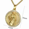 Jockey Club Pendant Gold Color Stainless Steel Horse Head Men Necklace Iced Out Rhinestones Hip Hop Unisex Jewelry1239W