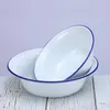 Conjuntos de louças salada mistura tigelas decorativas bacia de sopa esmalte massa vegetal branco vintage esmaltado