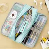 Potloodzakken Multi-layer canvas potloodtas kawaii potloodkastje schattige Koreaanse briefpapier pen hoes opbergtas voor schoolcadeau 230417