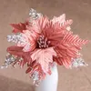 Dekoracyjne kwiaty Glitter na wystrój choinki sztuczne ozdoby bukietu z metalowymi łodygami