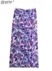 Jupes zevity femmes vintage violet paisley imprime florale nouée sarong midi jupe faldas mujer lady chic back vestidos qun1889 230417