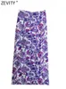 Röcke Zevity Damen Vintage Lila Paisley Blumendruck geknoteter Sarong Midirock Faldas Mujer Lady Chic Rückenreißverschluss Vestidos QUN1889 230417