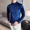 Men's T Shirts England Style Long Sleeve Flannel Tops Tee Men Autumn&Winter Slim Fit Fashion Mens Turtleneck Shirt Prom Nightclub Wear