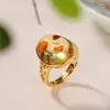 Cluster Rings S925 Sterling Silver Gold-Plated Natural Amber Flower Ret Retro Simple Egg Noodle Lady Open