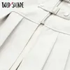 Skirts Bold Shade Faux Leather White Mini Skirt 90s Indie Solid Split Side Button Zipper Sexy Pleated Fall Woemn Outfit 230417