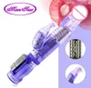 Coelho vibrador realista vibrador pênis vibrador clitóris estimular massageador transparente rotativo grânulo brinquedo sexual feminino para women253f8843169