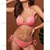 Costumi da bagno da donna Hot Pink Leopard Bikini Costume da bagno push up Costumi da bagno da donna Sexy Halter Bandage Beach Costume da bagno Brillante Biquini Due pezzi 2022 T230417