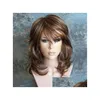 Synthetic Wigs Suq Medium Long Wig For Women Womens Hair Mixed Brown And Black Wavy African Female Haircut Puffy Natural Tobi22 Drop D Dhxnl