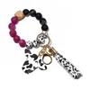 Llaveros Vaca Cuentas de silicona personalizadas Borla de cuero Linda vaca Madera Toro Pulsera de cuentas de madera Llavero de pulsera de silicona