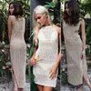 Traje de baño de las mujeres Mujeres Verano Crochet Bikini Cover-ups Vestido de playa Sólido Hallow Out Baño Cubrir Un tamaño