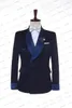 Ternos masculinos 2023 homens Jacquard azul marinho com xale de cetim lapela blazer personalizada tomada de trespôs duplo smokings wedding masculino casaco masculino