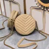 Circular Crossbody Bag Women Round Handbag Purse Cowhide Caviar Messenger Bags Dragkedja Wallet Chains Läder Lång axelband Fashion Letter Canvas Foder