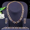 Necklace Earrings Set Pera Noble Yellow Gold Color CZ Zirconia Women Wedding Chocker And Bracelet 3Pcs For Brides J421