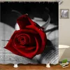 Vattentät duschgardin för badrum 3D Red Rose och svarta blad Badkargardiner Polyester Tyggardin 180 180 cm T200102247D