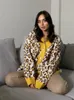 Women Sweters Leopard Drukuj Dzianin Gardigan Kobiety pojedyncze piersi vneck kontrastujące kolory jesienne sweter żeńska zimowa top 231116