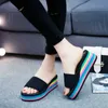 Slippers Gaoke Women Sandals Slippers New Summer Fashion Rainbow Slides Sandals Home Shoes Wedge Heels Beach Sandals 8 Style J230417