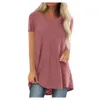 Blouses femme Chemises 5xl grande taille tunique femme solide mode chemises longues col rond manches courtes blouses décontractées été femmes vêtements Bluzka Damska 230417