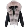 Women's Fur Faux Fur Maomaokong Fashion Short Womens True Fox Fur Coat Natural Raccoon Fur Collar Winter Park Bomber Jacket Waterproof