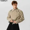 Men's Trench Coats 2023 Men Trench Solid Hollow Out Lapel Long Sleeve Double Breasted Crop Coats Streetwear Lace Up Casual Male Windbreaker Q231118