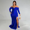 Robes de grande taille KEXU Sexy haute fendue élégante soirée femmes célébrité fête Maxi robe à manches longues sans bretelles moulante longue