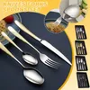 Flatvaruuppsättningar 4st/set Silver Gold Color Rostfritt stål Köksredskap med nötkött Tabeller Set Knives Forks Spoons
