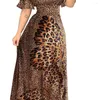 Casual Dresses Butterfly Leopard Print Women Summer Autumn Off Shoulder Long Dress Shirring Design Ruffle Maxi Vestidos