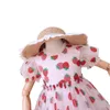 Ins Girls Speecins Strawberry Gauze Dresses Summer Children Piff Shorts Sleeve Tulle Dress Kids vneck Princess ClothingA64959383597