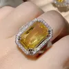 Anneaux de mariage 6 style femmes élégantes 925 bague en argent sterling jaune cristal laboratoire diamant géométrique doigt exquis bijoux de mariée 231117