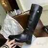 Stövlar 2023 Kvinnor Läder Knight Boots High Vintage Little Gold Buckle Knee High Boots Women Sleeve Boots T231117