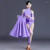 Stage Wear 2023 Ballroom Dance Competition Jurk voor meisjes Purple Long Sheeves Top Skirts Moderne Latijnse kostuums SL4709