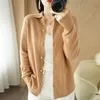 Capa feminina primavera outono suéter de caxemira cardigan casaco camisa gola 231116
