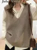 Chandails pour femmes Jielur Style coréen sans manches tricot col en V femme pull gilet lâche décontracté bureau dames automne 231116